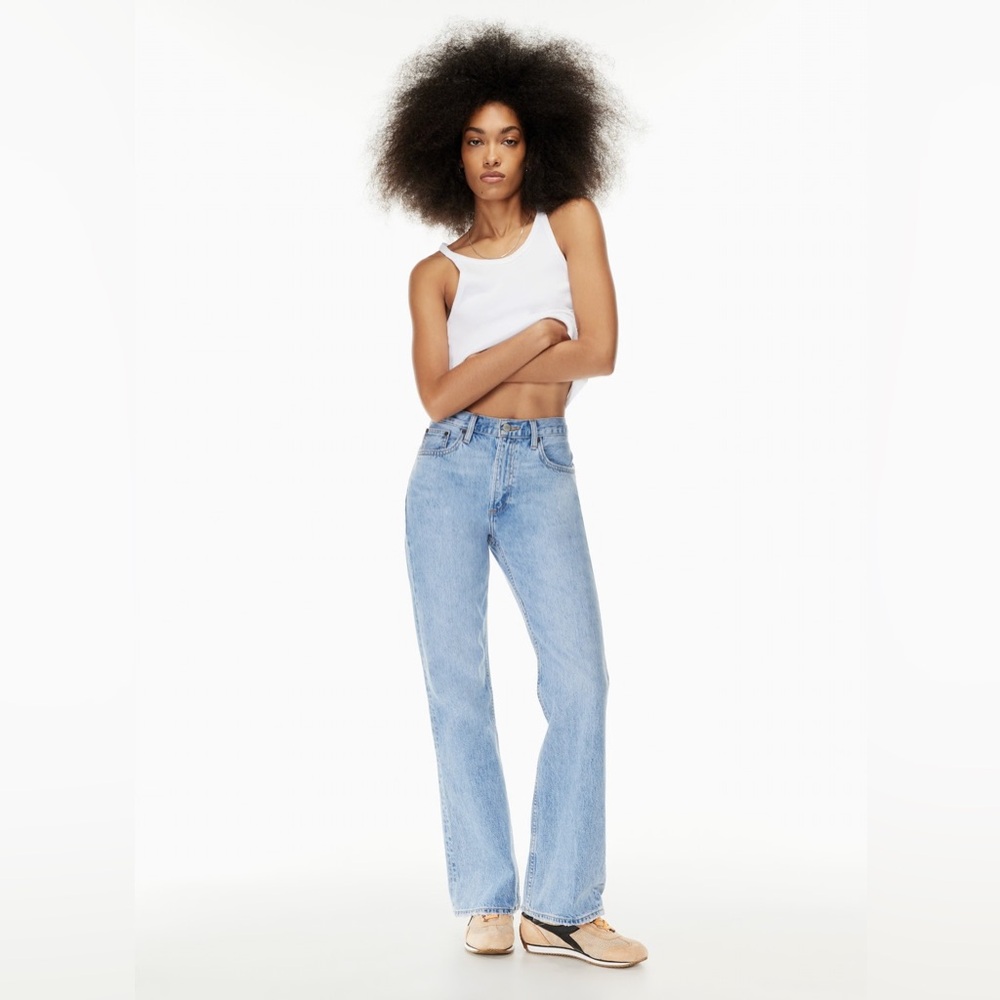 Aritzia Denim Forum Blue Marianne Mid Rise Flare Wide Leg Jeans